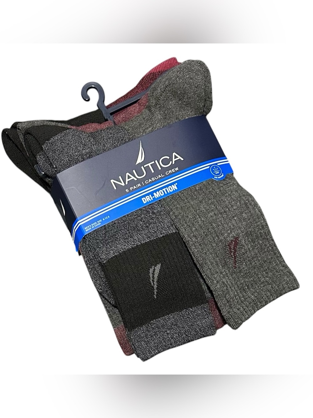 Nautica 5-Pair Men's Casual Crew Socks Assorted Black/Gray/Burgundy